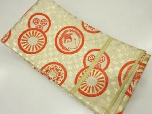 アンティーク　市松に鶴・扇・丸紋模様織り出し子供帯（材料）
